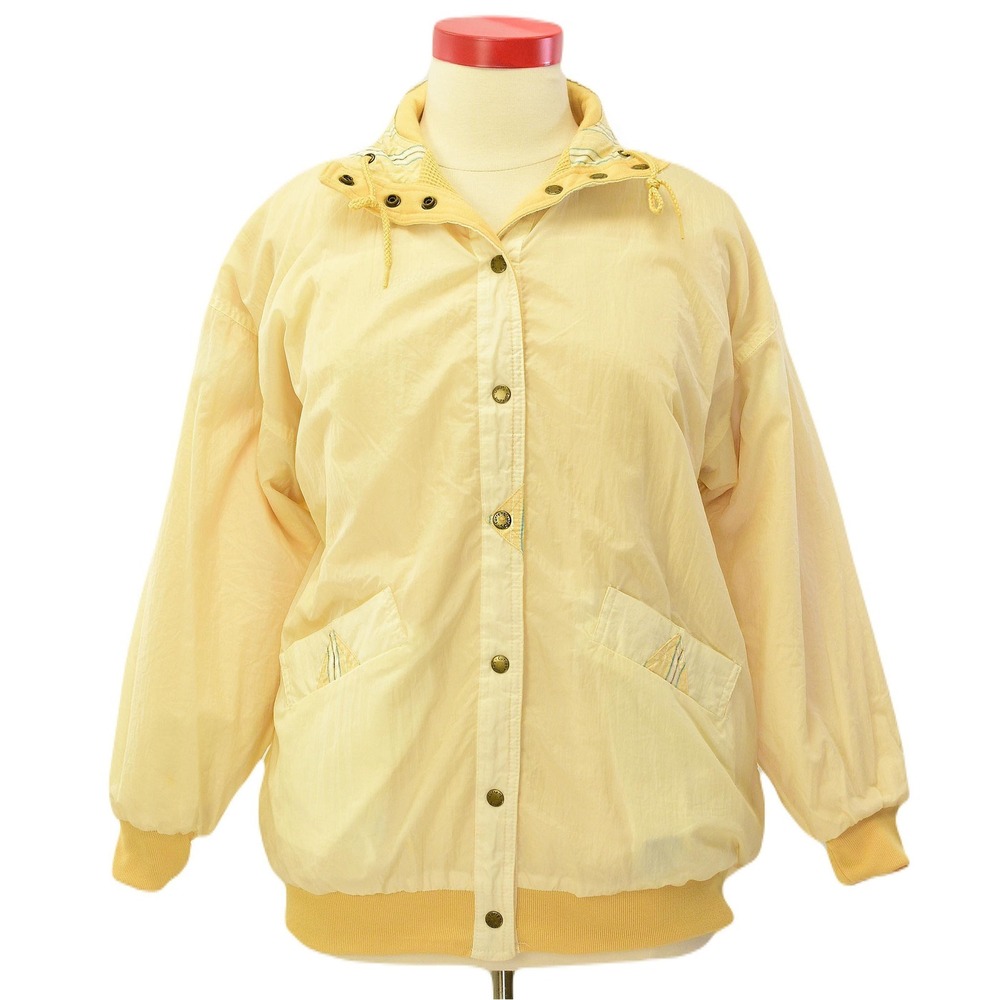 80s Vintage Yellow Reversible Jacket Womens XL Waffle Knit Cotton Nylon Coat